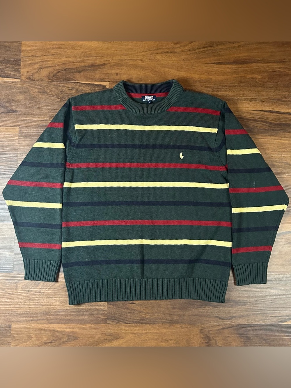 Vintage Y2K Ralph Lauren Olive Green Striped knit Crewneck Sweater